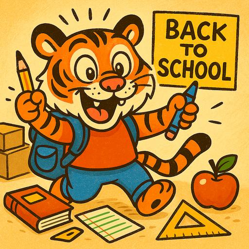A tiger getting ready for school