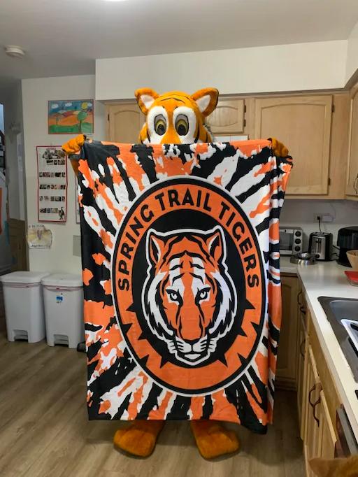 A tiger holding a tiger blanket