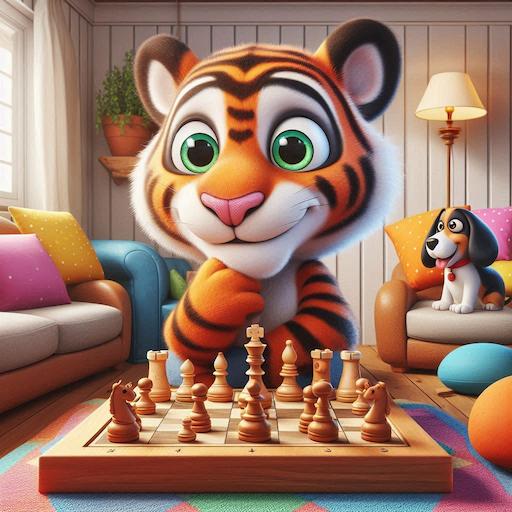 A tiger playing chess