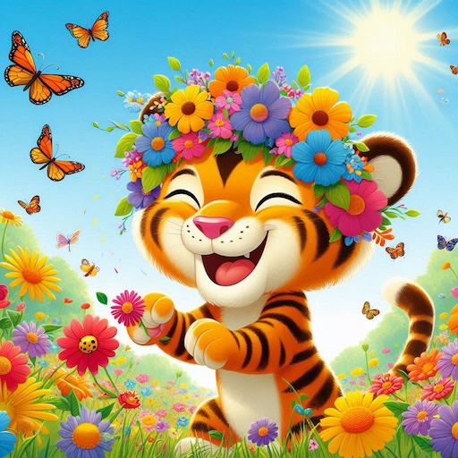 A tiger picking flowers
