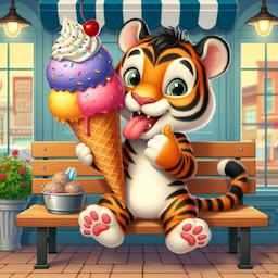 A tiger enjoying ice cream