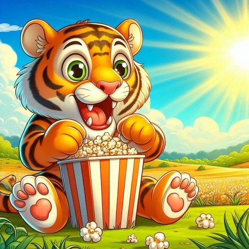 A Tiger enjoying popcorn